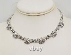 Vintage Pennino Rhodium Plated Pave Rhinestone Leaves Bridal Runway Necklace