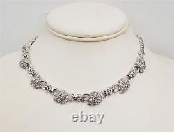 Vintage Pennino Rhodium Plated Pave Rhinestone Leaves Bridal Runway Necklace