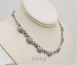 Vintage Pennino Rhodium Plated Pave Rhinestone Leaves Bridal Runway Necklace