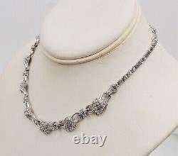 Vintage Pennino Rhodium Plated Pave Rhinestone Leaves Bridal Runway Necklace