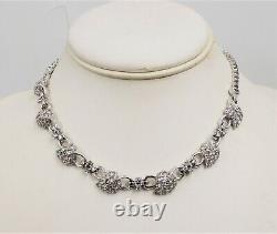 Vintage Pennino Rhodium Plated Pave Rhinestone Leaves Bridal Runway Necklace