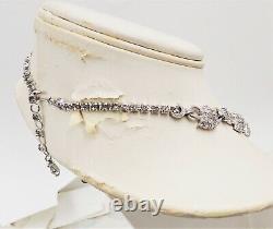 Vintage Pennino Rhodium Plated Pave Rhinestone Leaves Bridal Runway Necklace