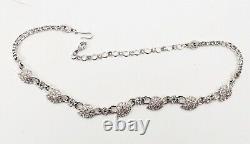 Vintage Pennino Rhodium Plated Pave Rhinestone Leaves Bridal Runway Necklace