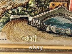 Vintage Picture artistic silver plate 999% Italy Italian Town