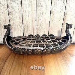 Vintage RARE SILVER PLATE VIKING SHIP Lawrence B. Smith 12 Nordic Flower Frog