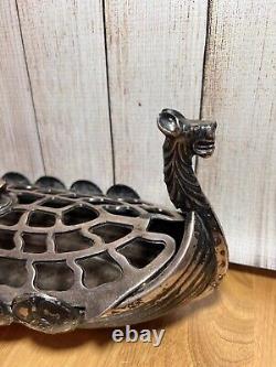 Vintage RARE SILVER PLATE VIKING SHIP Lawrence B. Smith 12 Nordic Flower Frog