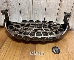 Vintage RARE SILVER PLATE VIKING SHIP Lawrence B. Smith 12 Nordic Flower Frog
