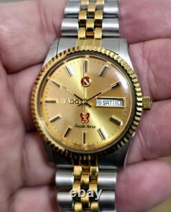 Vintage Rado Purple Horse 2 Tone Fluted Gold Dial Original 2878 ETA