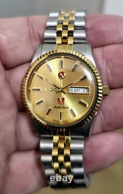 Vintage Rado Purple Horse 2 Tone Fluted Gold Dial Original 2878 ETA