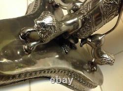 Vintage Rare Silver Plated Candlestick Art Noveau With 3 Lions