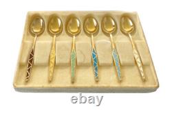 Vintage Retro Scandinavian Gold Plated E10 Sterling Silver Enamel Spoons Denmark