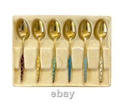 Vintage Retro Scandinavian Gold Plated E10 Sterling Silver Enamel Spoons Denmark