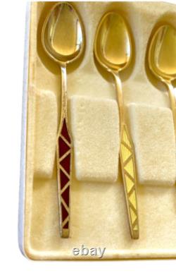 Vintage Retro Scandinavian Gold Plated E10 Sterling Silver Enamel Spoons Denmark