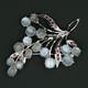 Vintage Rhodium Plated Red Rubies Moonstones Openwork Floral Spray Brooch 1940s