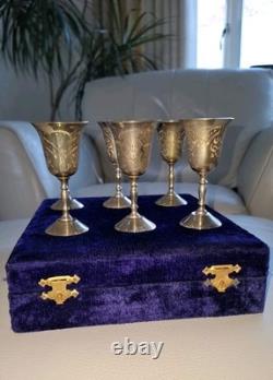 Vintage Set of Six Silver Plated Goblets in Original Box EPNS