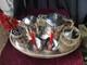 Vintage Sheffield Silver Plate Tea Set 7pc Crystal Sugar Bowl Danish Candle Hold
