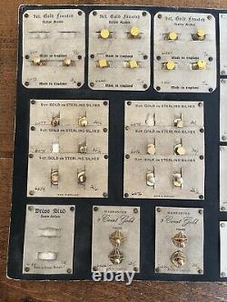 Vintage Shop Display Board Collar Studs Gold/Silver/plated