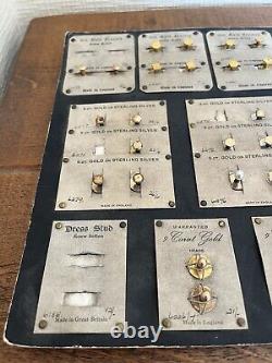 Vintage Shop Display Board Collar Studs Gold/Silver/plated