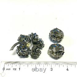 Vintage Signed BOUCHER Faux Sapphire Pearl Rhinestone BROOCH & Earring SET WW22