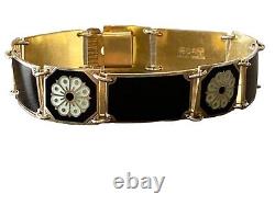 Vintage Signed David Anderson Sterling Silver Enamel Guilloche Flower Bracelet