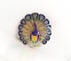 Vintage Silver Brooch 835er Peacock Enamel Blue Green Yellow, Plated, L2,65cm