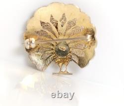 Vintage Silver Brooch 835er Peacock Enamel Blue Green Yellow, Plated, L2,65cm