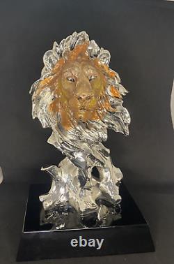 Vintage Silver Lion Sculpture Statue Rare Figurine ArtBe Italy Enamel Art Decor
