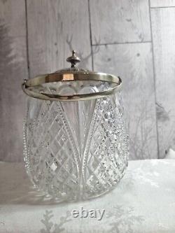 Vintage Silver Plate Cut Glass Biscuit Barrel/ Ice Bucket- Art Deco