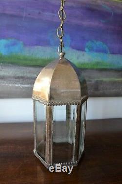 Vintage Silver Plate Moorish Porch Hall Chandelier Side Table Lamp Light Lantern