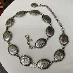 Vintage Silver Plate Rope Edge Engraved Oval Links Chain Belt Taiwan M