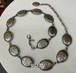 Vintage Silver Plate Rope Edge Engraved Oval Links Chain Belt Taiwan M
