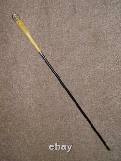 Vintage Silver Plate Walking Stick/Cane With Floral Detailed Celluloid Handle