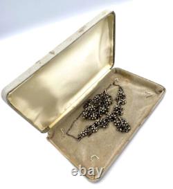 Vintage Silver Plated Art Nouveau Necklace Set with Faux Pearls Matching Brooch