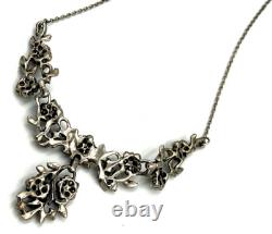 Vintage Silver Plated Art Nouveau Necklace Set with Faux Pearls Matching Brooch