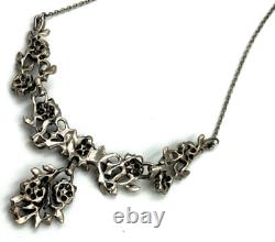 Vintage Silver Plated Art Nouveau Necklace Set with Faux Pearls Matching Brooch