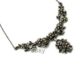 Vintage Silver Plated Art Nouveau Necklace Set with Faux Pearls Matching Brooch