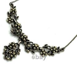 Vintage Silver Plated Art Nouveau Necklace Set with Faux Pearls Matching Brooch