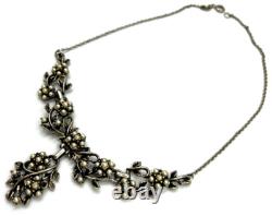 Vintage Silver Plated Art Nouveau Necklace Set with Faux Pearls Matching Brooch