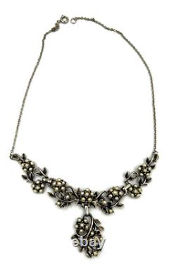 Vintage Silver Plated Art Nouveau Necklace Set with Faux Pearls Matching Brooch