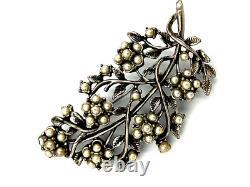 Vintage Silver Plated Art Nouveau Necklace Set with Faux Pearls Matching Brooch