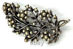 Vintage Silver Plated Art Nouveau Necklace Set with Faux Pearls Matching Brooch