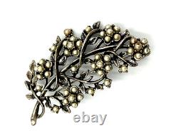 Vintage Silver Plated Art Nouveau Necklace Set with Faux Pearls Matching Brooch