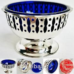 Vintage Silver Plated Bonbon Dish With Original Cobalt Blue Glass Bowl (4/10cm)