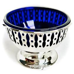 Vintage Silver Plated Bonbon Dish With Original Cobalt Blue Glass Bowl (4/10cm)
