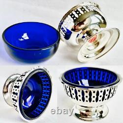 Vintage Silver Plated Bonbon Dish With Original Cobalt Blue Glass Bowl (4/10cm)