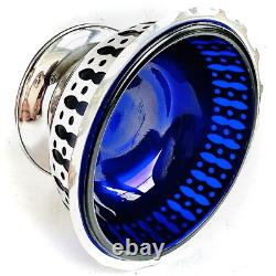 Vintage Silver Plated Bonbon Dish With Original Cobalt Blue Glass Bowl (4/10cm)