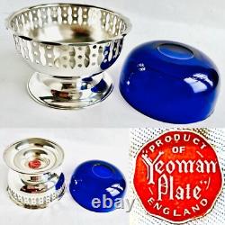 Vintage Silver Plated Bonbon Dish With Original Cobalt Blue Glass Bowl (4/10cm)