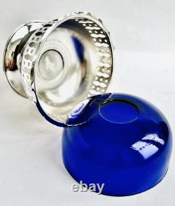 Vintage Silver Plated Bonbon Dish With Original Cobalt Blue Glass Bowl (4/10cm)