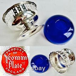 Vintage Silver Plated Bonbon Dish With Original Cobalt Blue Glass Bowl (4/10cm)