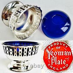 Vintage Silver Plated Bonbon Dish With Original Cobalt Blue Glass Bowl (4/10cm)